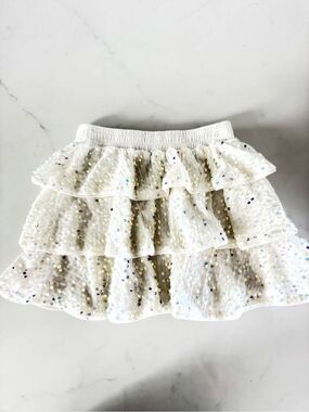 Grace Karin Iridescent White Sequin Tiered Ruffle Skirt - Kids